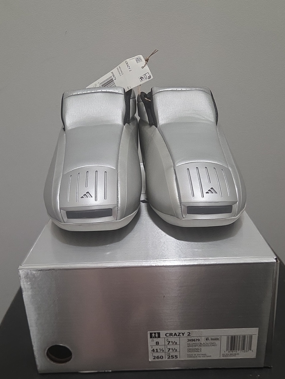 Adidas Crazy 2, Silver Metallic Futuristic Slip-On Sneakers, Mens Size 8